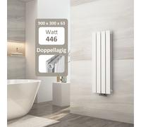 EMKE Radiateur Design double couche panneau chauffant 900x300mm blanc Radiateur de salle de bain 446 watts raccord central Radiateur plat