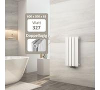 EMKE Radiateur Design double couche Panneau de chauffage 600x300mm Blanc Radiateur de salle de bain 327 Watts raccord central Radiateur plat