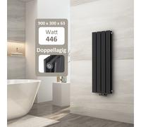 EMKE Radiateur Design double couche Panneau de chauffage 900x300mm Anthracite Radiateur de salle de bain 446 watts raccord central Radiateur plat