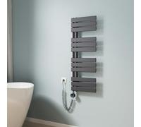 EMKE Radiateur électrique de salle de bain 1041 x 400 mm avec thermostat, sèche-serviettes courbé, sèche-serviettes pour électricité, porte-serviettes de salle de bain avec