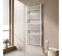 EMKE Radiateur électrique pour salle de bain avec thermostat Chauffe-serviettes courbé avec élément chauffant Blanc 1400 x 600mm 600W