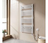 EMKE Radiateur électrique pour salle de bain avec thermostat, chauffe-serviettes courbé avec élément chauffant, blanc, 1200 x 600 mm, 600 W
