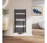 EMKE Radiateur Sèche-Serviettes Salle de Bain 100x50 cm, 427W, Anthracite- Chauffe-Serviettes Mural à Eau Chaude avec Raccord Central, Design Compact pour Petits Espaces (valves incluses)