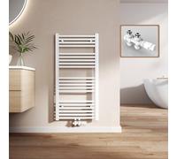 EMKE Radiateur Sèche-Serviettes Salle de Bain 100x50 cm, 427W, Blanc - Chauffe-Serviettes Mural à Eau Chaude avec Raccord Central, Design Compact pour Petits Espaces (valves incluses)