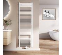EMKE Radiateur Sèche-Serviettes Salle de Bain 160x50 cm, 654W, Blanc - Chauffe-Serviettes Mural à Eau Chaude avec Raccord Central, Design Compact pour Petits Espaces (valves incluses)