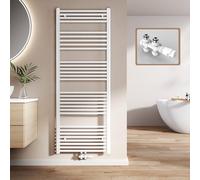 EMKE Radiateur Sèche-Serviettes Salle de Bain 160x60 cm, 761W, Blanc - Chauffe-Serviettes Mural à Eau Chaude avec Raccord Central, Design Compact pour Petits Espaces (valves incluses)