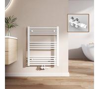 EMKE Radiateur Sèche-Serviettes Salle de Bain 75x60 cm, 337W, Blanc - Chauffe-Serviettes Mural à Eau Chaude avec Raccord Central, Design Compact pour Petits Espaces (valves incluses)