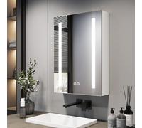 EMKE rmoires de Salle de Bain avec Miroir LED 50 x 70 cm, Simple Porte | Anti-buée,3 Couleurs de lumière Variable,Meuble Miroir Salle de Bain multifonctionnelle,avec 2 étagère réglable