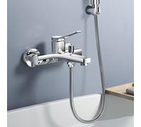 EMKE Robinet de douche chromé, mitigeur monocommande avec raccord G1/2, robinetterie de salle de bains au design moderne et anguleux, 212mm x 201mm