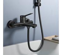 EMKE Robinet de douche noir mat, mitigeur monocommande avec raccord G1/2, robinetterie de salle de bains au design moderne et anguleux, 212mm x 201mm