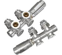 EMKE Robinet de Radiateur, Chrome, 2 pièce | Robinet thermostatique pour Radiateur, Kit Multibloc pour Radiateur avec Contrôleur de Température