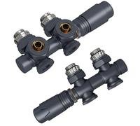 EMKE Robinet de Radiateur, Robinetterie de Robinet d'angle, Robinet thermostatique pour Radiateur, Kit Multibloc pour Radiateur avec Contrôleur de Température, Anthracite, 2 sets