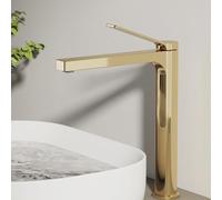 EMKE Robinet de salle de bain or champagne, 335 x 233 x 46 mm, en laiton, cartouche en céramique, robinet de salle de bain, mitigeur de lavabo, installation facile, robinet avec aérateur, robinet de