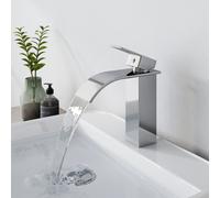 EMKE Robinet de salle de bain Robinet cascade pour lavabo Mitigeur pour eau chaude et froide, alliage de zinc avec revêtement chromé, chrome
