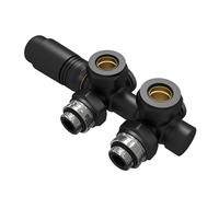 EMKE Robinetterie de vanne de radiateur multibloc - Accessoire de chauffage d'angle et de passage - Bloc de robinet de radiateur avec thermostat (φ15 x G1/2", 1 pièce, noir)