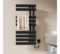 EMKE Seche Serviette Electrique Mural 100x50cm,WiFi, Porte-Serviettes Chauffant Économe en Énergie, Contrôle Intelligent de la Température,Noir, 320 W, Écran Tactile,Montage Droit