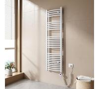 EMKE Sèche-Serviette électrique pour Salle de Bain 140 x 40 cm, Radiateur courbé avec Thermostat, Chauffe-Serviettes électrique,Support Porte-Serviettes électrique, Blanc,500 Watts