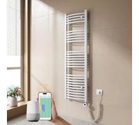 EMKE Sèche-Serviette électrique pour Salle de Bain 140 x 40 cm, Radiateur courbé avec WiFi Thermostat, Chauffe-Serviettes électrique,Support Porte-Serviettes électrique, Blanc,500 Watts