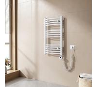 EMKE Sèche-Serviette électrique pour Salle de Bain 75 x 40 cm, Radiateur courbé avec Thermostat, Chauffe-Serviettes électrique,Support Porte-Serviettes électrique, Blanc,250 Watts