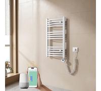 EMKE Sèche-Serviette électrique pour Salle de Bain 75 x 40 cm, Radiateur courbé avec WiFi Thermostat, Chauffe-Serviettes électrique,Support Porte-Serviettes électrique, Blanc,250 Watts