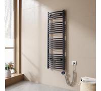 EMKE Sèche-Serviette électrique Salle de Bain 120 x 40 cm, Anthracite,Radiateur courbé avec Thermostat, Chauffe-Serviettes électrique,Support Porte-Serviettes électrique, 500 Watts