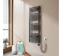 EMKE Sèche-Serviette électrique Salle de Bain 120 x 40 cm, Anthracite,Radiateur courbé avec WiFi Thermostat, Chauffe-Serviettes électrique,Support Porte-Serviettes électrique, 500 Watts