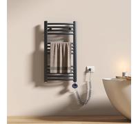 EMKE Seche Serviette Electrique Salle de Bain 75 x 40 cm,Anthracite,Radiateur courbé avec WiFi Thermostat, Chauffe-Serviettes électrique,Support Porte-Serviettes électrique, 300 Watts