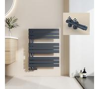 EMKE Seche Serviette Salle de Bain, Raccord Latéral, 762x600 mm, Anthracite, 503W - Radiateur Porte-Serviettes à Eau Chaude, Chauffe Serviette Mural pour Salle de Bain(y Compris vannes)