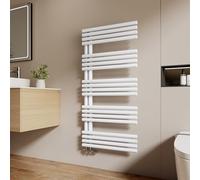 EMKE Sèche Serviettes à Eau Chaude pour Salle de Bain, 1265 x 600 mm, Tuyaux Ronds Porte-Serviettes, Chauffe-Serviettes avec raccords latéraux, Chauffe-Serviettes Bain, Blanc 776W