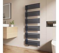 EMKE Sèche Serviettes à Eau Chaude pour Salle de Bain, 1560 x 600 mm, Tuyaux Ronds Porte-Serviettes, Chauffe-Serviettes avec raccords latéraux, Chauffe-Serviettes Bain, Anthracite 933W