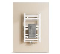 EMKE Sèche-Serviettes de Salle de Bain 75 x 40 cm, Porte-Serviettes Chauffant, Sèche-Serviettes, Radiateur de Salle de Bain avec raccord Central, Chauffage de Salle de Bain, Blanc, 244 W
