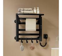 EMKE Sèche-Serviettes Électrique 500 x 500 mm, Noir 140W, Porte-Serviettes Chauffant avec Étagère Et Crochets, Température Réglable 30-70°C, Fonction Minuterie,WiFi,Radiateur Sèche-Serviettes