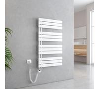 EMKE Sèche-serviettes Électrique Asymétrie Radiateur de salle de bain avec thermostat programmable Chauffe-serviettes 1041 x 600mm Blanc Porte-serviettes Radiateur avec résistance 600W