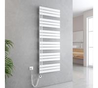 EMKE Sèche-serviettes Électrique Asymétrie Radiateur de salle de bain avec thermostat programmable Chauffe-serviettes 1599 x 600mm Blanc Porte-serviettes Radiateur avec résistance de 1000W