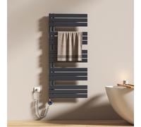 EMKE Sèche-serviettes Électrique Asymétrie Radiateur de salle de bain avec thermostat programmable Chauffe-serviettes 1320 x 500mm Anthracite Porte-serviettes Radiateur avec résistance 800W