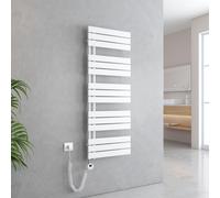 EMKE Sèche-serviettes Électrique Asymétrie Radiateur de salle de bain avec thermostat programmable Chauffe-serviettes 1320 x 500mm Blanc Porte-serviettes Radiateur avec résistance 800W