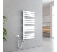EMKE Sèche-serviettes Électrique Asymétrie Radiateur de salle de bain avec thermostat programmable Chauffe-serviettes 1041 x 500mm Blanc Porte-serviettes Radiateur avec résistance 600W