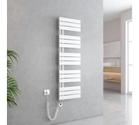 EMKE Sèche-serviettes Électrique Asymétrie Radiateur de salle de bain avec thermostat programmable Chauffe-serviettes 1320 x 400mm Blanc Porte-serviettes Radiateur avec résistance de 600W