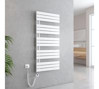 EMKE Sèche-serviettes Électrique Asymétrie Radiateur de salle de bain avec thermostat programmable Chauffe-serviettes 1320 x 600mm Blanc Porte-serviettes Radiateur avec résistance de 800W