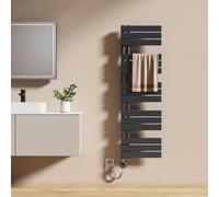 EMKE Sèche-serviettes Électrique Asymétrie Radiateur de salle de bain avec thermostat programmable Chauffe-serviettes 1320 x 400mm Anthracite Porte-serviettes Radiateur avec résistance 600W