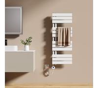 EMKE Sèche-Serviettes Électrique avec Thermostat 104x40 cm 400 Watt Blanc, Sèche-Serviettes Électrique avec Support De Serviette Inclus Résistance Chauffante avec Minuterie
