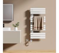 EMKE Sèche-Serviettes Électrique avec Thermostat 104x50 cm 600 Watt Blanc, Sèche-Serviettes Électrique avec Support De Serviette Inclus Résistance Chauffante avec Minuterie