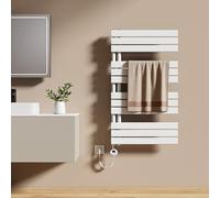 EMKE Sèche-Serviettes Électrique avec Thermostat 104x60 cm 600 Watt Blanc, Sèche-Serviettes Électrique avec Support De Serviette Inclus Résistance Chauffante avec Minuterie