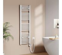 EMKE Sèche-Serviettes électrique avec Thermostat, 1200x 400 mm, radiateur de Salle de Bain courbé électrique, Chauffe-Serviettes, Porte-Serviettes électrique, Blanc, 500W