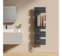 EMKE Sèche-Serviettes Électrique avec Thermostat 132x40 cm 600 Watts Anthracite, Sèche-Serviettes Électrique avec Résistance Électrique Inclus avec Minuterie