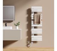 EMKE Sèche-Serviettes Électrique avec Thermostat 132x40cm 600 Watt Blanc, Sèche-Serviettes Électrique avec Support De Serviette Inclus Résistance Chauffante avec Minuterie