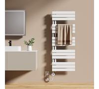 EMKE Sèche-Serviettes Électrique avec Thermostat 132x50 cm 800 Watt Blanc, Sèche-Serviettes Électrique avec Support De Serviette Inclus Résistance Chauffante avec Minuterie