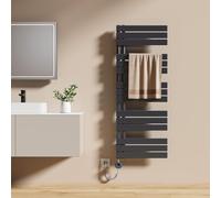 EMKE Sèche-Serviettes Électrique avec Thermostat 132x50 cm 800 Watts Anthracite, Sèche-Serviettes Électrique avec Résistance Électrique Inclus avec Minuterie