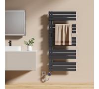 EMKE Sèche-Serviettes Électrique avec Thermostat 132x60 cm 800 Watts Anthracite, Sèche-Serviettes Électrique avec Résistance Électrique Inclus avec Minuterie