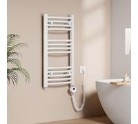 EMKE Sèche-Serviettes électrique avec Thermostat, 750 x 400 mm, radiateur de Salle de Bain courbé électrique, Chauffe-Serviettes, Porte-Serviettes électrique, Blanc, 250 W